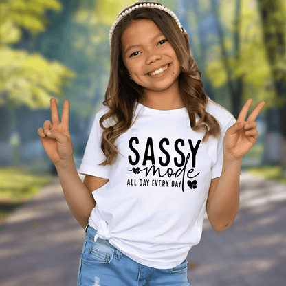 Girl's 'Sassy Mode' Graphic Tshirt– Bold and stylish | Premium Quality - The Right Side PrintsGirl's 'Sassy Mode' Graphic Tshirt– Bold and stylish | Premium QualityYouth TshirtWhiteM
