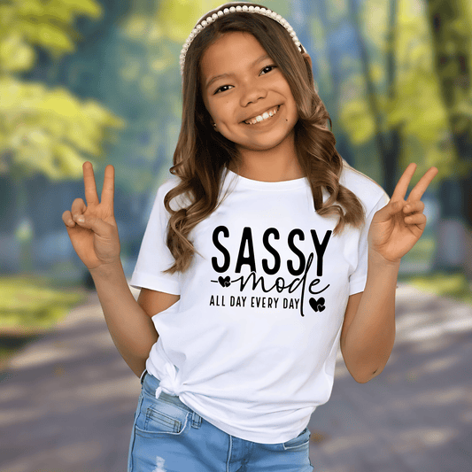 Girl's 'Sassy Mode' Graphic Tshirt– Bold and stylish | Premium Quality - The Right Side PrintsGirl's 'Sassy Mode' Graphic Tshirt– Bold and stylish | Premium QualityYouth TshirtWhiteM