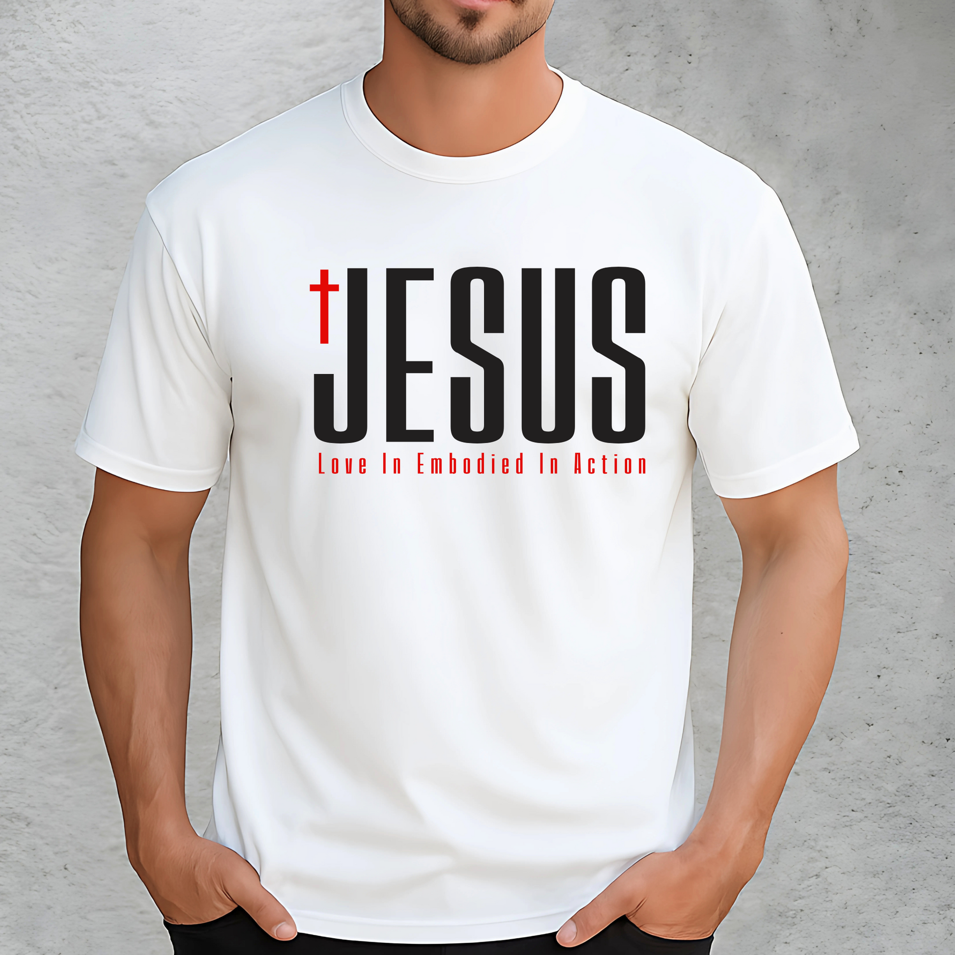 White unisex Jesus graphic tee with cross print