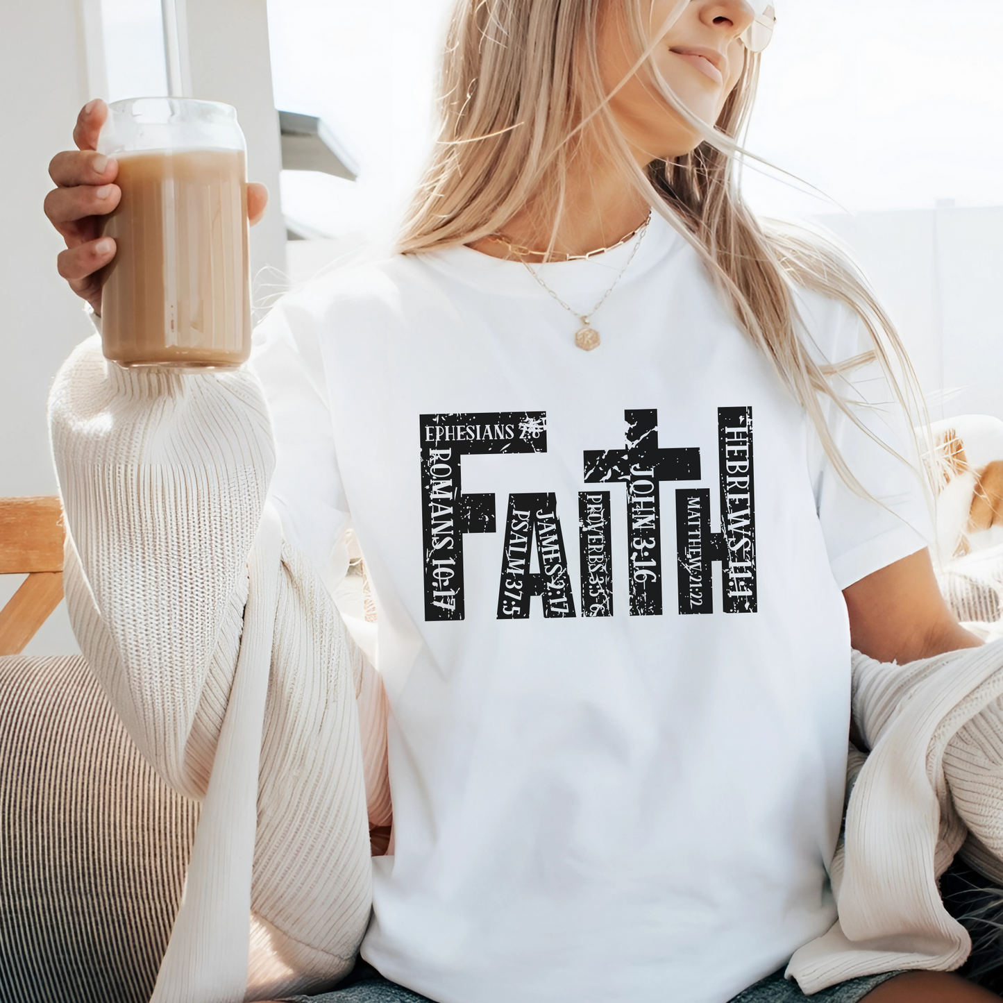 White Faith T-shirt with inspirational scripture print