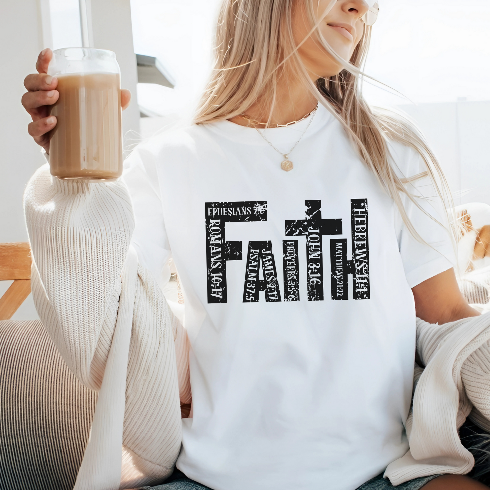 White Faith T-shirt with inspirational scripture print
