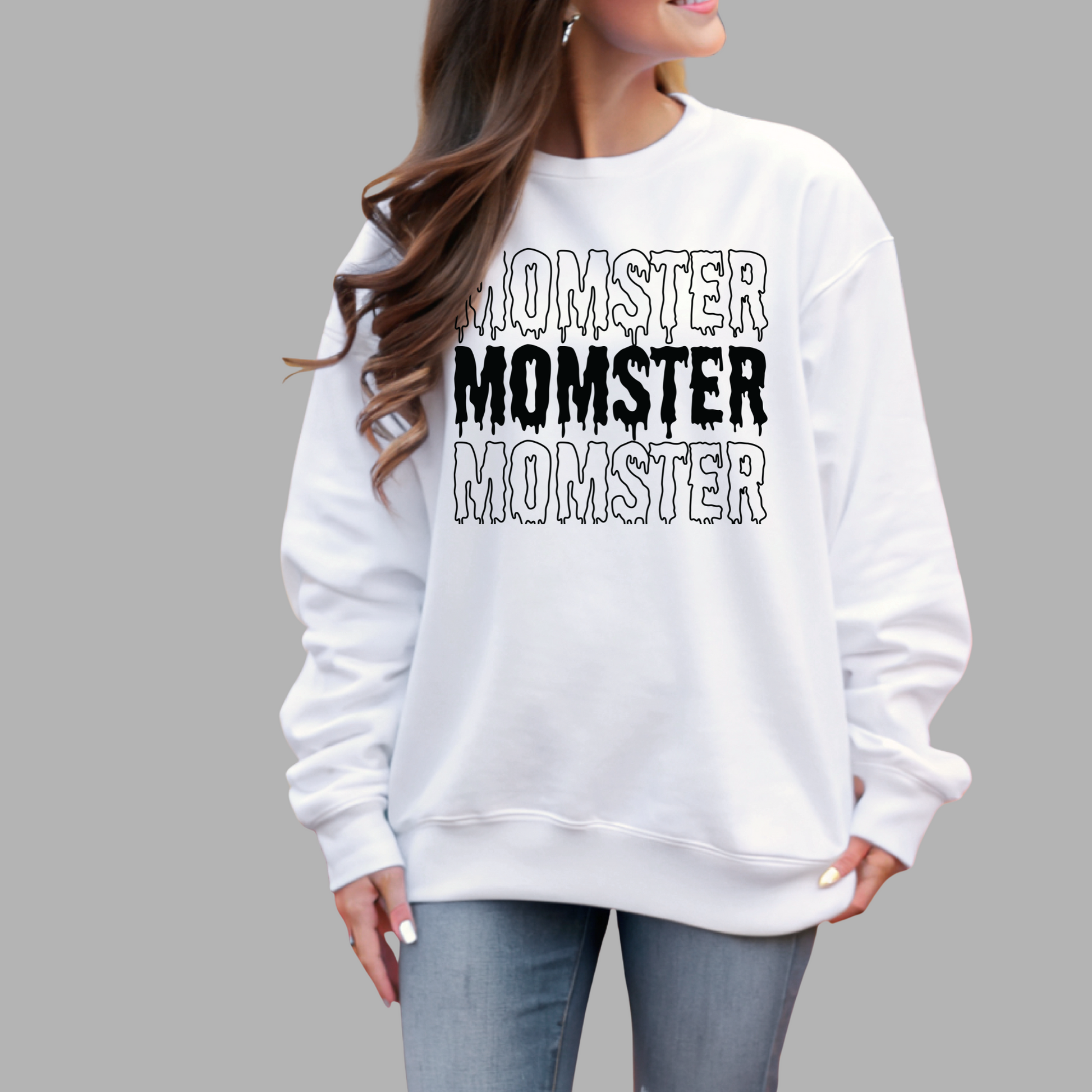 White Momster Sweatshirt – Women’s Halloween graphic sweatshirt