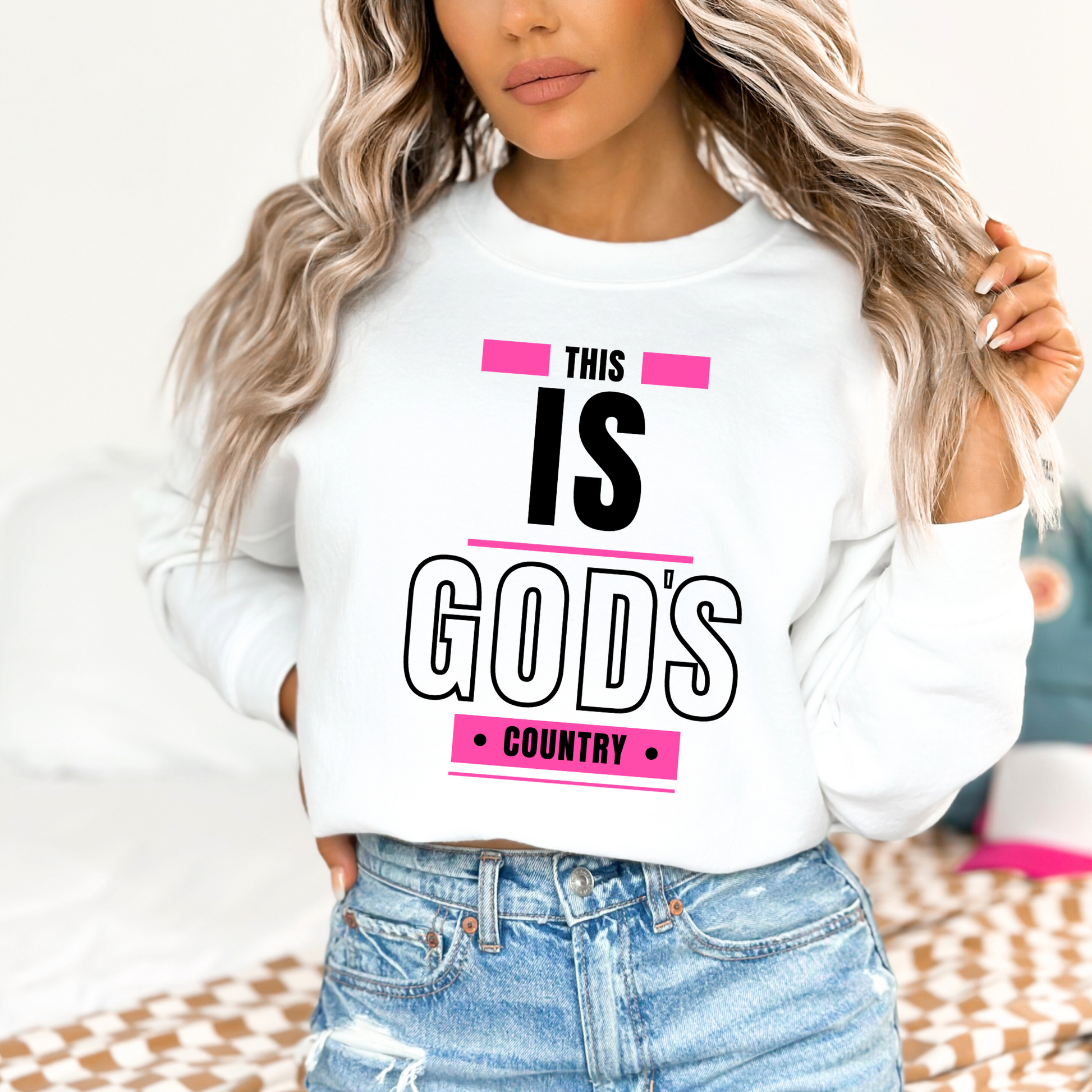 White country-inspired graphic sweatshirt with bold letteringV