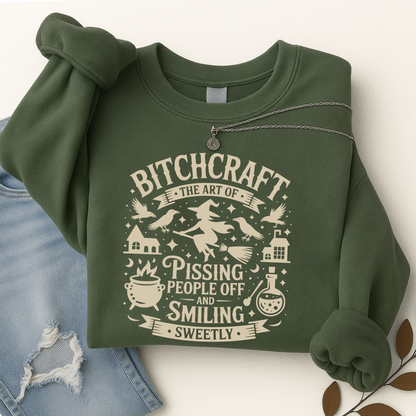Green Bitchcraft sweatshirt with gothic style artwork