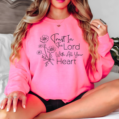 Bright pink cozy sweatshirt with scripture graphic