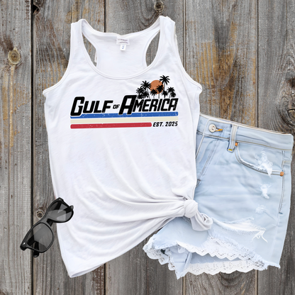 Woman wearing Donald Trump Patriotic Beach Tank Top 