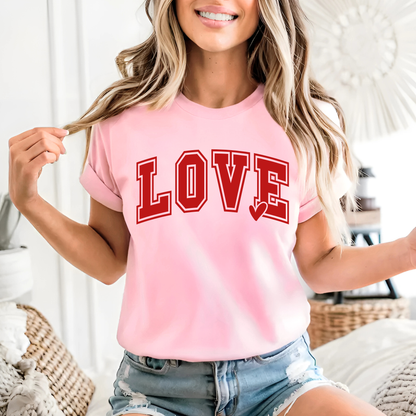 Women’s LOVE graphic tee in soft pink — Valentine gift idea