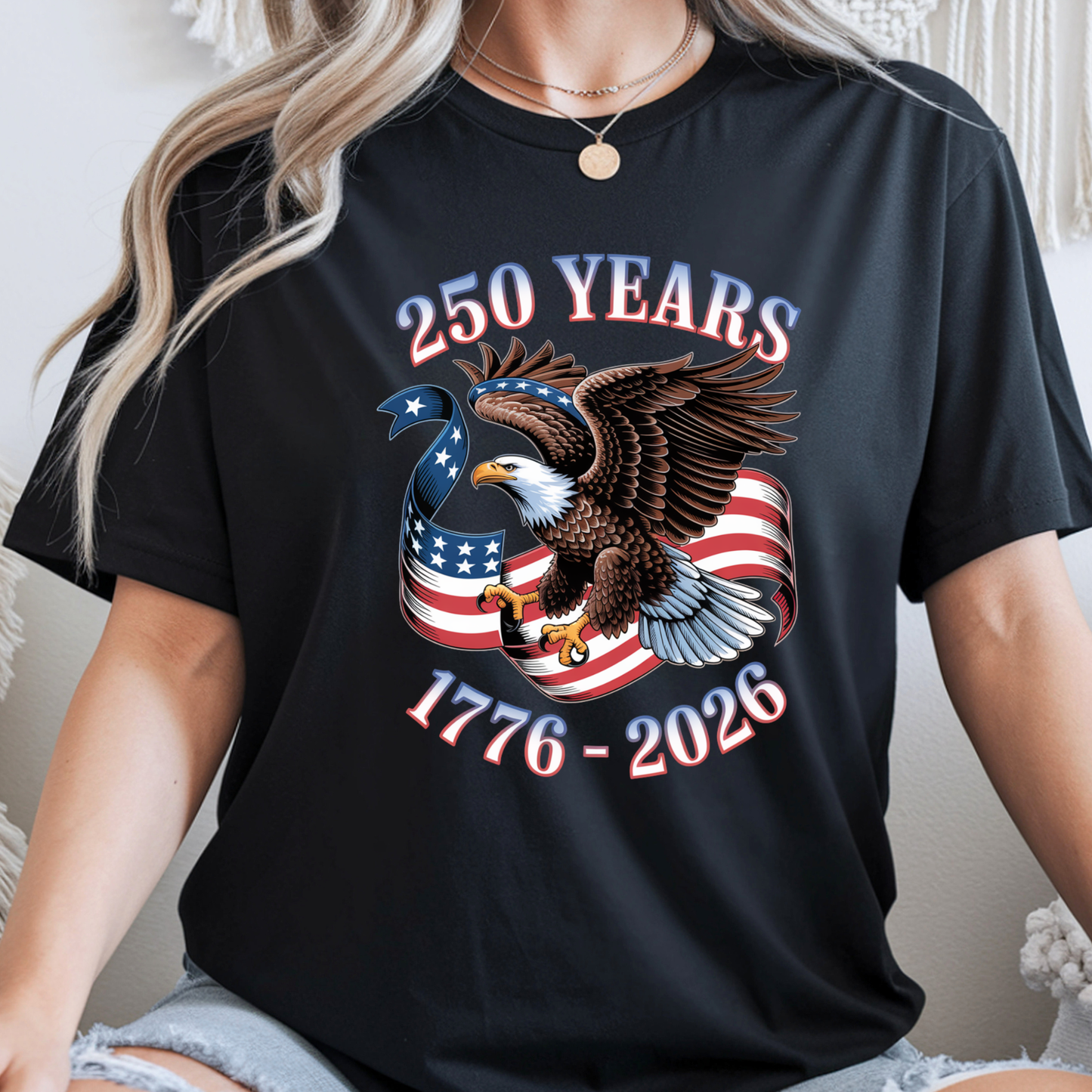 Womens black America 250 shirt eagle graphic patriotic USA 1776 2026 tee