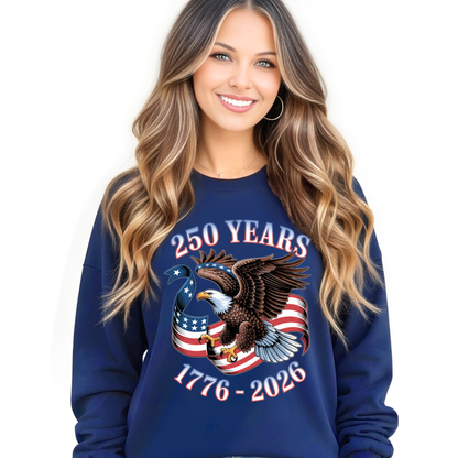 Womens navy crewneck America 250 eagle graphic patriotic sweatshirt
