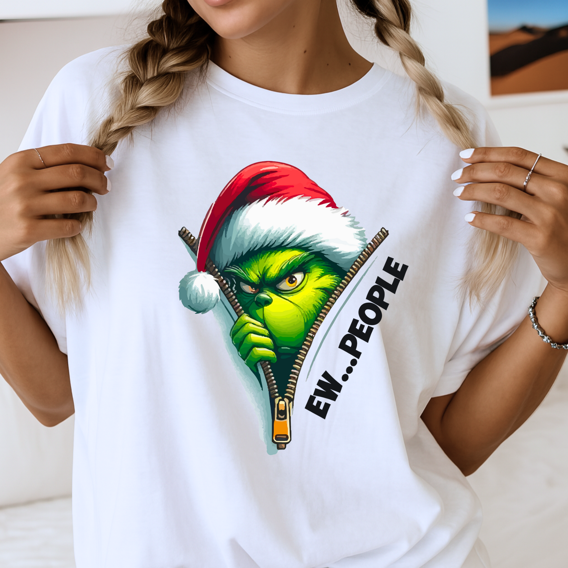 White unisex TEE featuring Ew People zipper style holiday design.