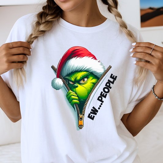 White unisex TEE featuring Ew People zipper style holiday design.