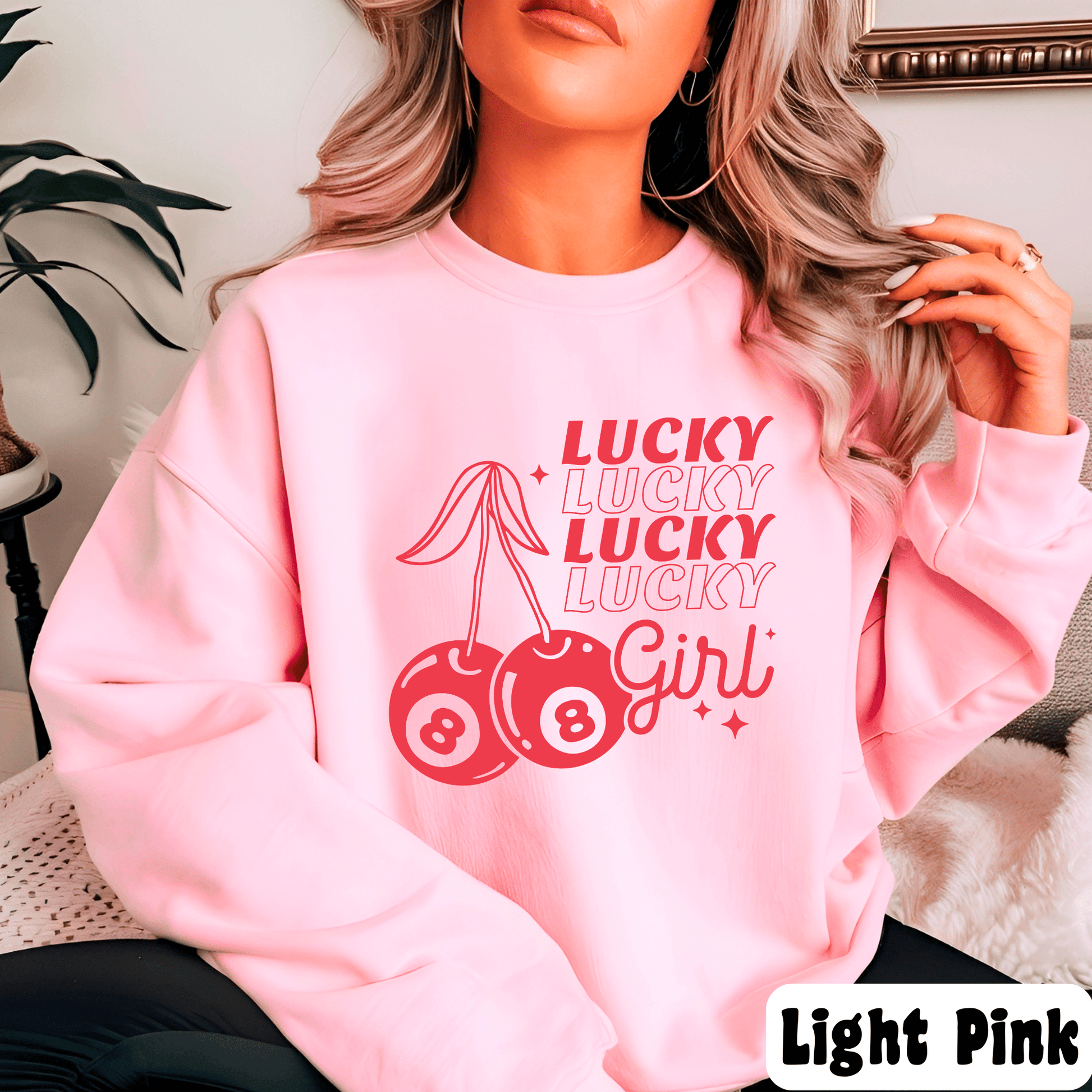 Lucky Girl Sweatshirt - The Right Side PrintsLucky Girl Sweatshirtwomen's long sleeve sweatshirtLight PinkSmall