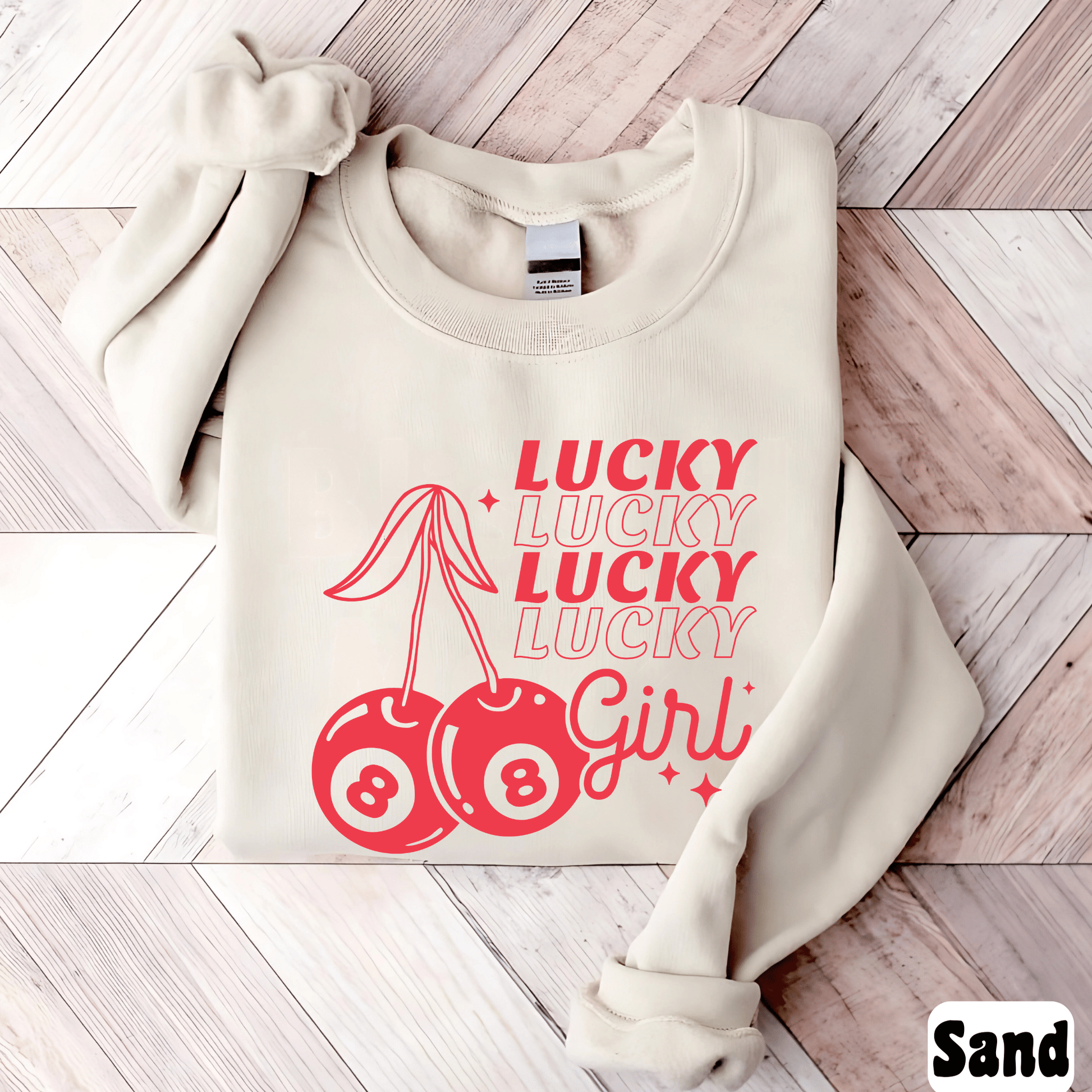 Lucky Girl Sweatshirt - The Right Side PrintsLucky Girl Sweatshirtwomen's long sleeve sweatshirtSandSmall