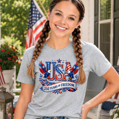 USA 250 Years of Freedom Youth Patriotic Shirt