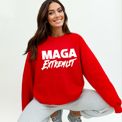 Red crewneck sweatshirt for conservative women with MAGA design