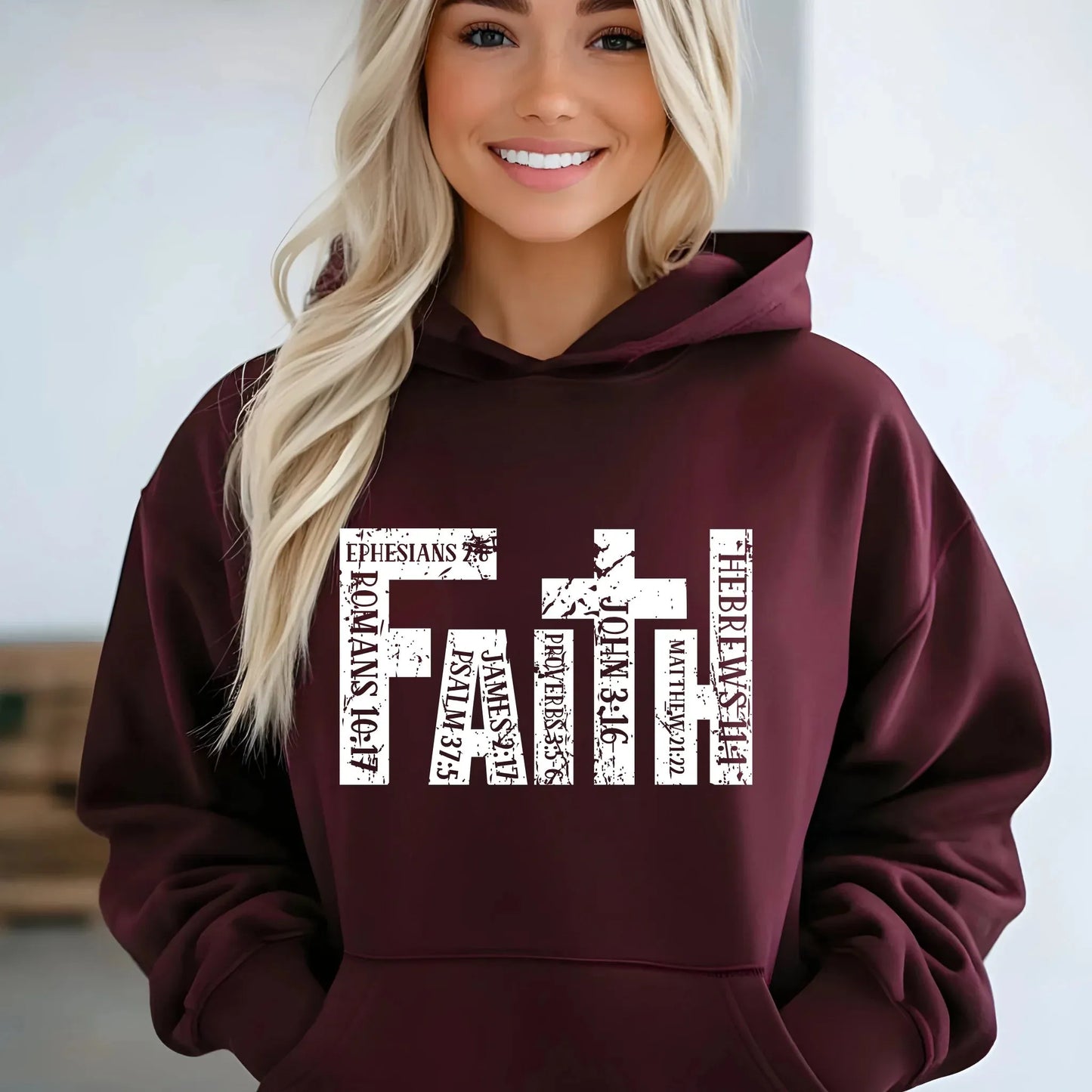 Maroon Faith Hoodie - Christian Apparel with Bible Verse Design | Religious Sweatshirt for Men & Women
