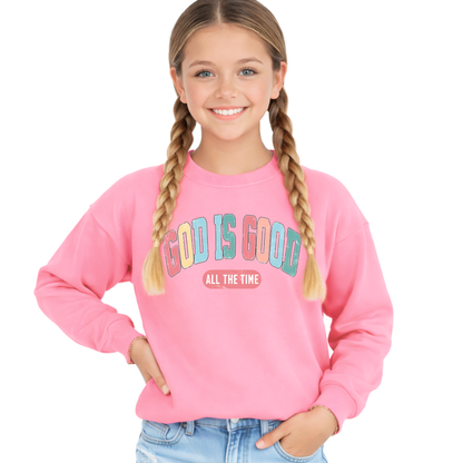 God is good all the time youth pink t-shirt beach lifestyle christian outfit