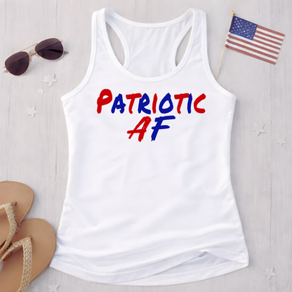 patriotic AF white racerback tank top flat lay womens patriotic shirt