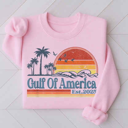 Distressed vintage sunset sweatshirt with tropical print