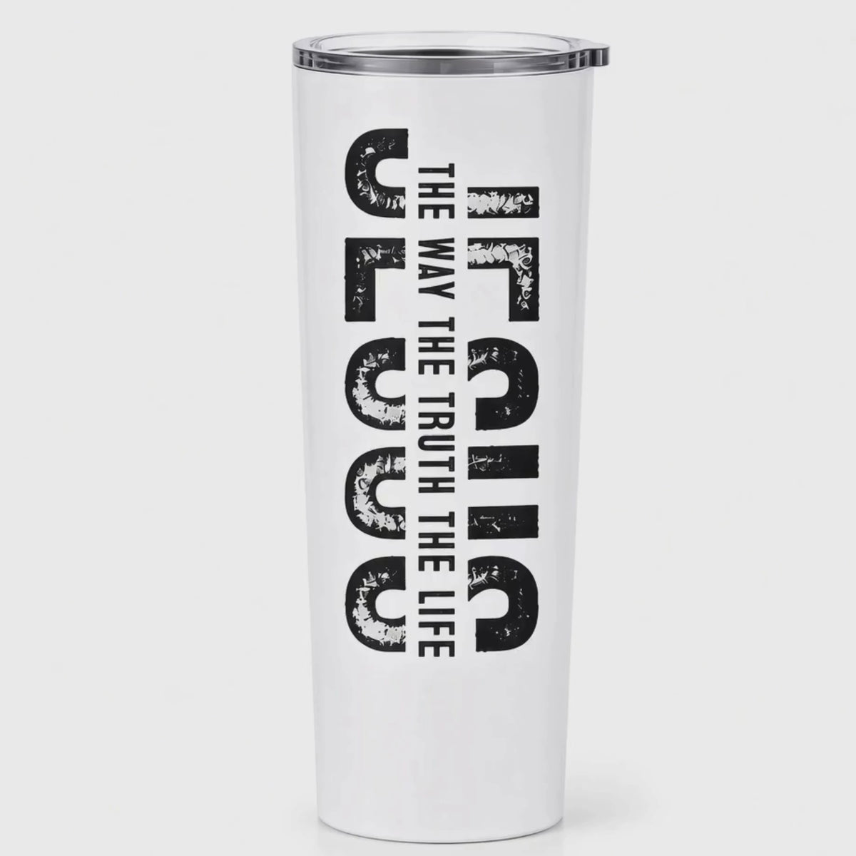 White 20 oz Jesus tumbler featuring “The Way The Truth The Life” Christian design shown in a rotating product video.
