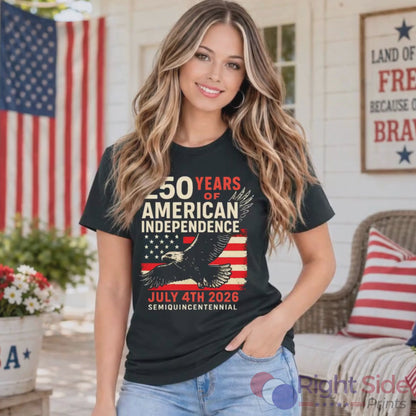 Woman modeling America 250 Black Tshirt