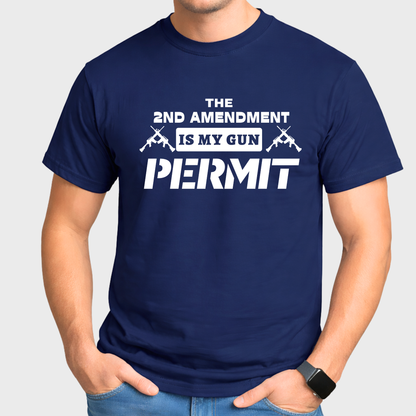 Navy blue t-shirt with white text and graphics on a plain background
