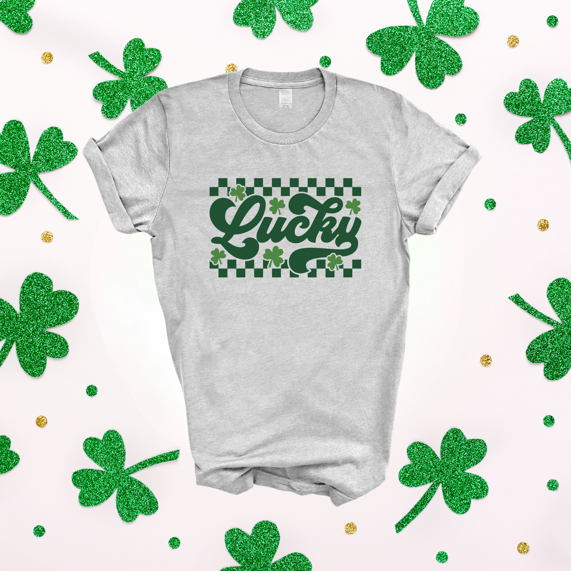 Festive St. Patrick’s Day T-shirt featuring shamrocks and a lucky Irish-themed design