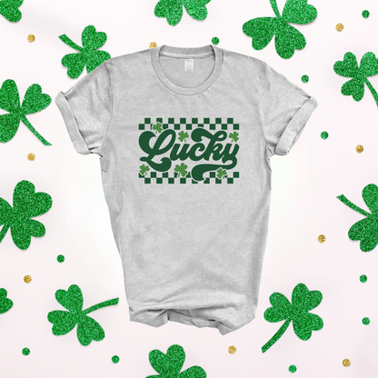 Festive St. Patrick’s Day T-shirt featuring shamrocks and a lucky Irish-themed design