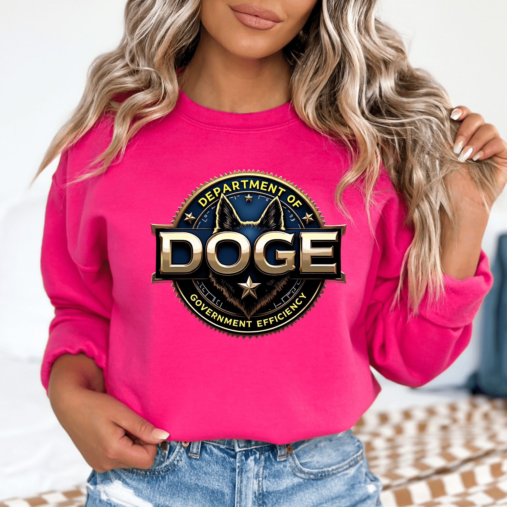 Unisex 'DOGE Dept of Government Efficiency' Graphic Sweatshirt– Political Humor Sweatshirt - The Right Side PrintsUnisex 'DOGE Dept of Government Efficiency' Graphic Sweatshirt– Political Humor SweatshirtUnisex SweatshirtDark PinkSmall