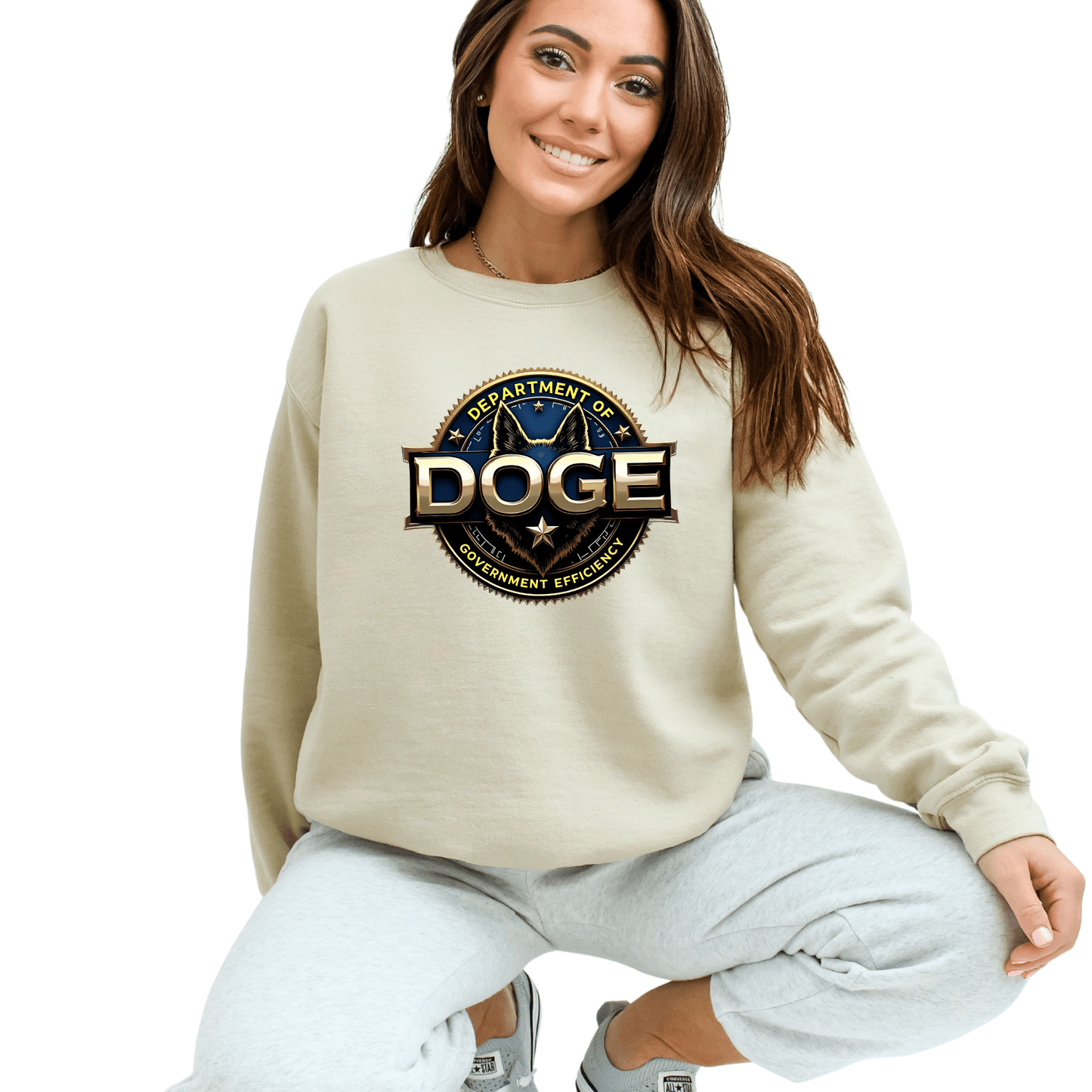 Unisex 'DOGE Dept of Government Efficiency' Graphic Sweatshirt– Political Humor Sweatshirt - The Right Side PrintsUnisex 'DOGE Dept of Government Efficiency' Graphic Sweatshirt– Political Humor SweatshirtUnisex SweatshirtSandSmall