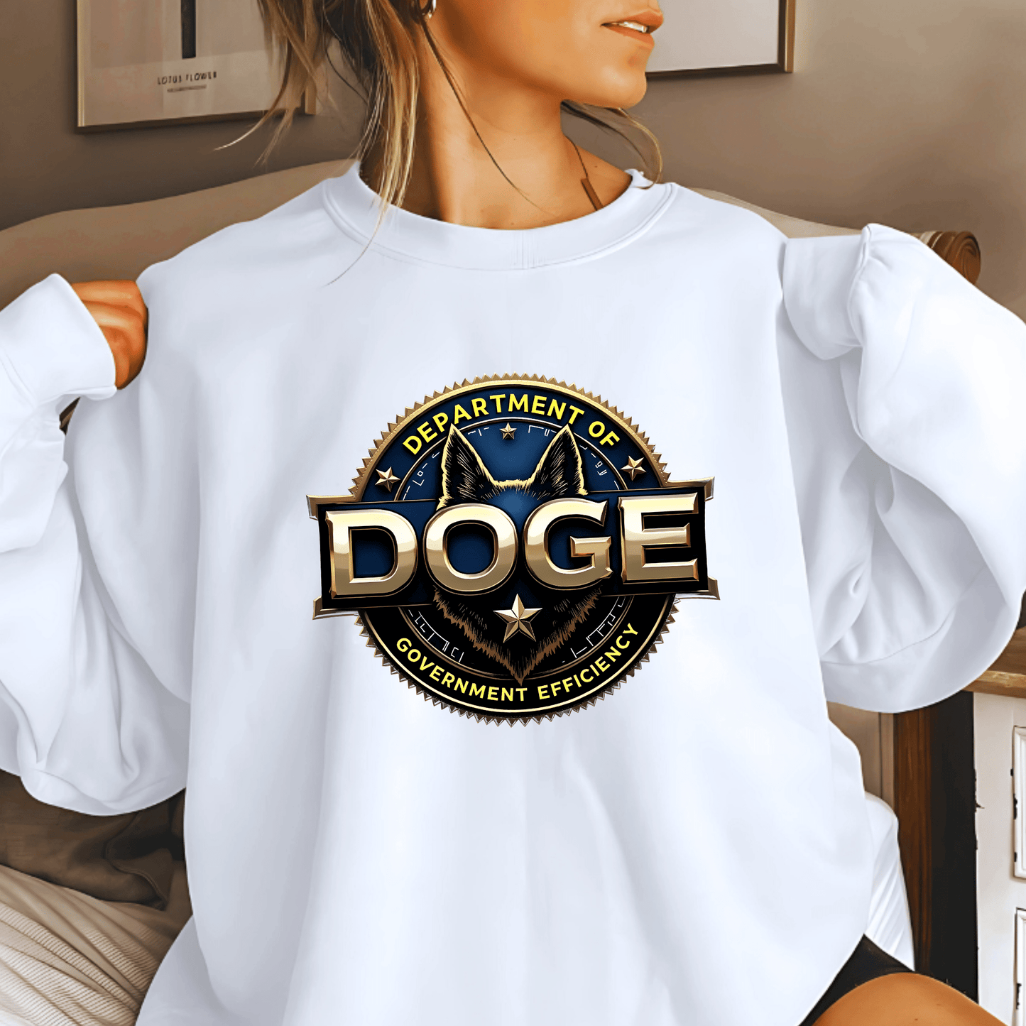 Unisex 'DOGE Dept of Government Efficiency' Graphic Sweatshirt– Political Humor Sweatshirt - The Right Side PrintsUnisex 'DOGE Dept of Government Efficiency' Graphic Sweatshirt– Political Humor SweatshirtUnisex SweatshirtWhiteSmall