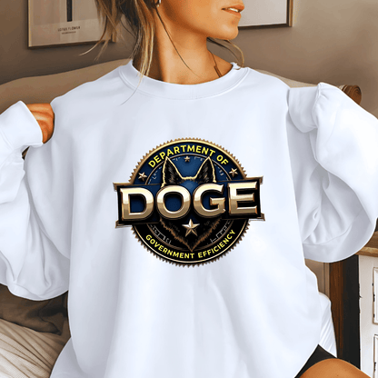 Unisex 'DOGE Dept of Government Efficiency' Graphic Sweatshirt– Political Humor Sweatshirt - The Right Side PrintsUnisex 'DOGE Dept of Government Efficiency' Graphic Sweatshirt– Political Humor SweatshirtUnisex SweatshirtWhiteSmall