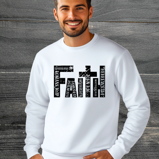 Man wearing White Christian Apparel with Bible Verse Design | Religious Sweatshirt for Men 