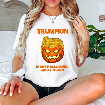 Women’s Trumpkin Halloween shirt – white pumpkin graphic tee