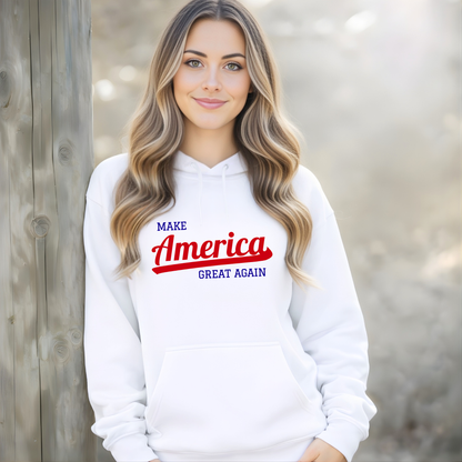 Trump 47 white hoodie front view – America graphic unisex pullover hoodie