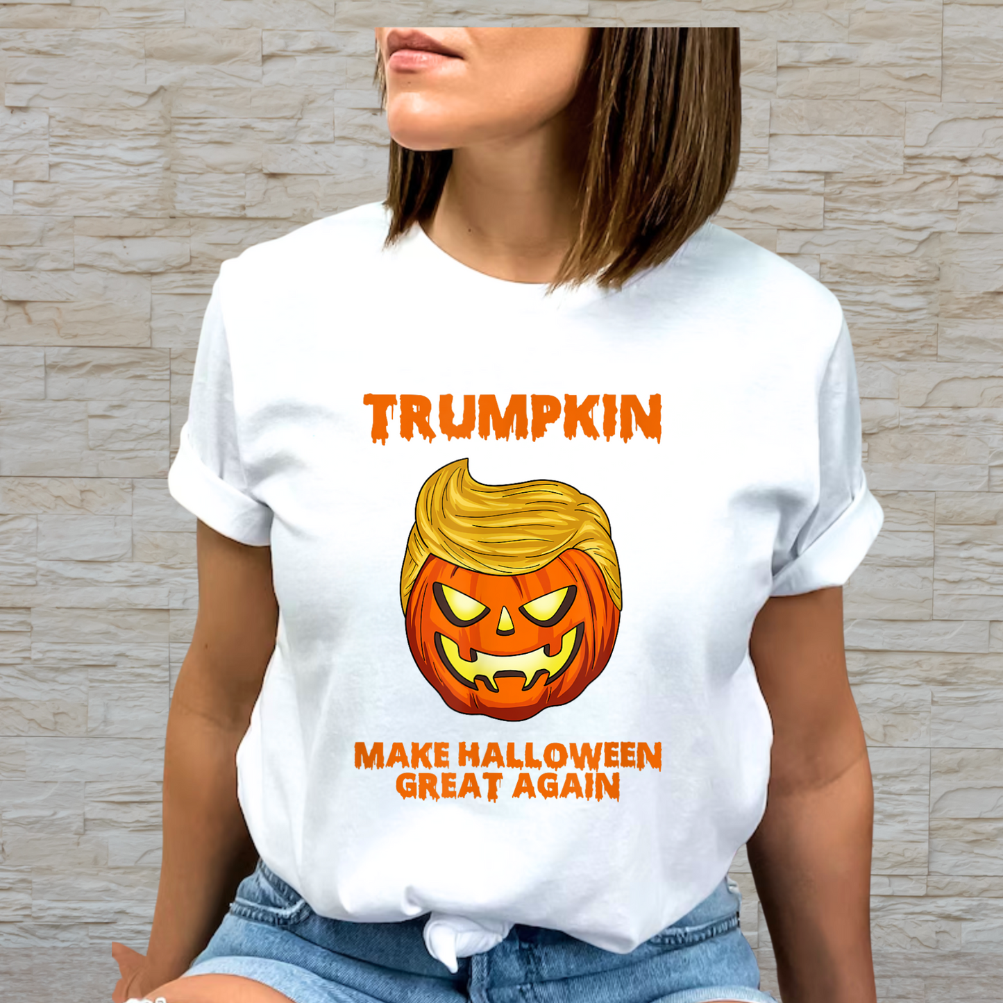 Funny Trumpkin shirt for women – white Halloween tee
