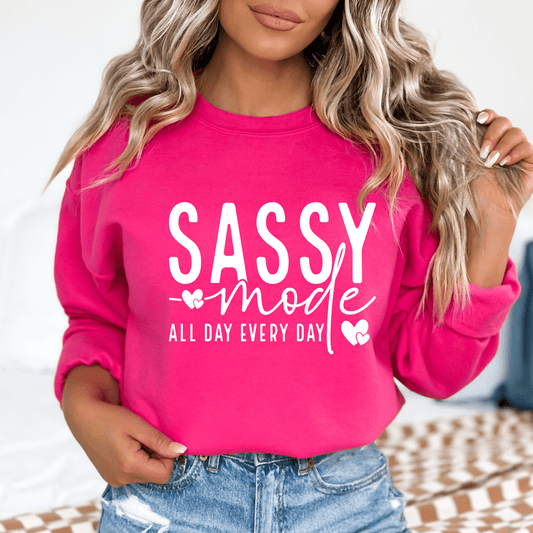 Women's 'Sassy Mode' Graphic Sweatshirt – Cozy and Stylish Pullover - The Right Side PrintsWomen's 'Sassy Mode' Graphic Sweatshirt – Cozy and Stylish Pulloverwomen's long sleeve sweatshirtDark PinkSmall