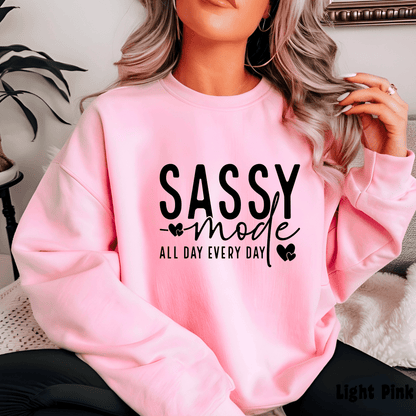 Women's 'Sassy Mode' Graphic Sweatshirt – Cozy and Stylish Pullover - The Right Side PrintsWomen's 'Sassy Mode' Graphic Sweatshirt – Cozy and Stylish Pulloverwomen's long sleeve sweatshirtWhiteSmall